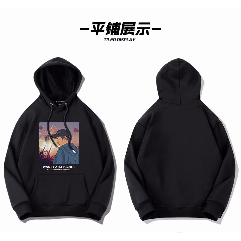 Áo hoodie tay dài in họa tiết hoạt hình phong cách đường phố Hàn Quốc