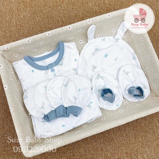 Bộ sơ sinh dài tay Miomio cài giữa mỏng