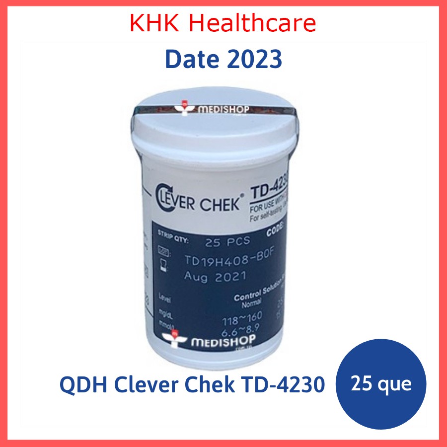 Que thử đường huyết Clever Chek TD4230 lọ 25 que HSD 2023