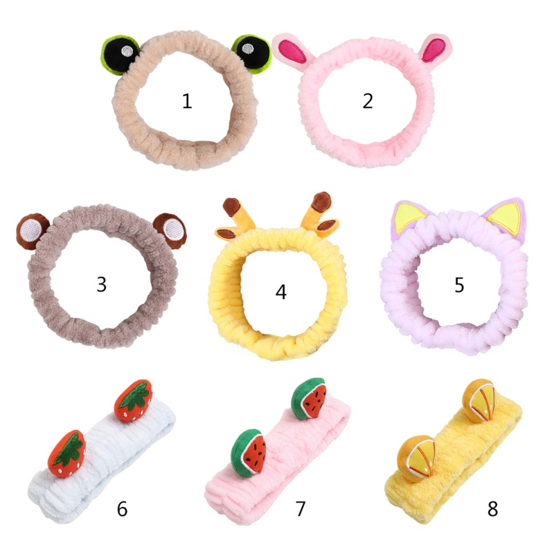 Băng Đô Vải Lông Co Giãn Kiểu Tai Thú Hoạt Hình / Trái Cây Dễ Thương Dùng Khi Rửa Mặt / Trang Điểm