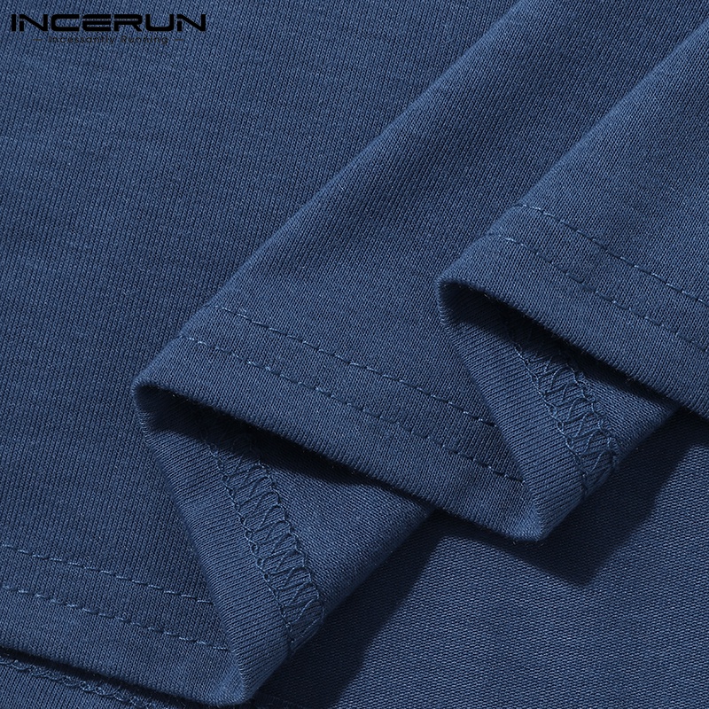 Áo thun INCERUN cổ tròn ngắn tay thiết kế đơn giản 4 màu lựa chọn cho nam