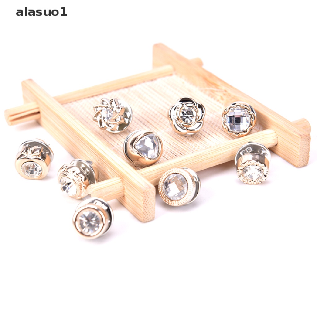 1 [alasuo1] Bộ 10 Khuy Cài Áo Hình Hoa Đính Pha Lê / Ngọc Trai Mini