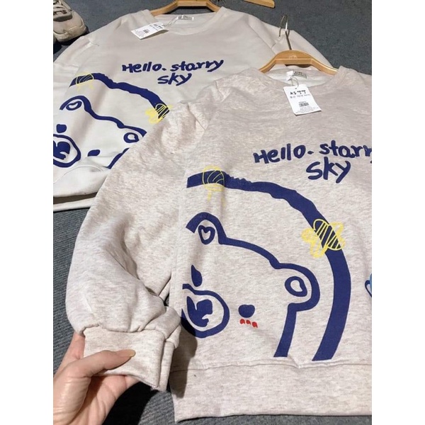 Sweater Nỉ Hello về hàng sẵn kho be và xám form 60kg | BigBuy360 - bigbuy360.vn