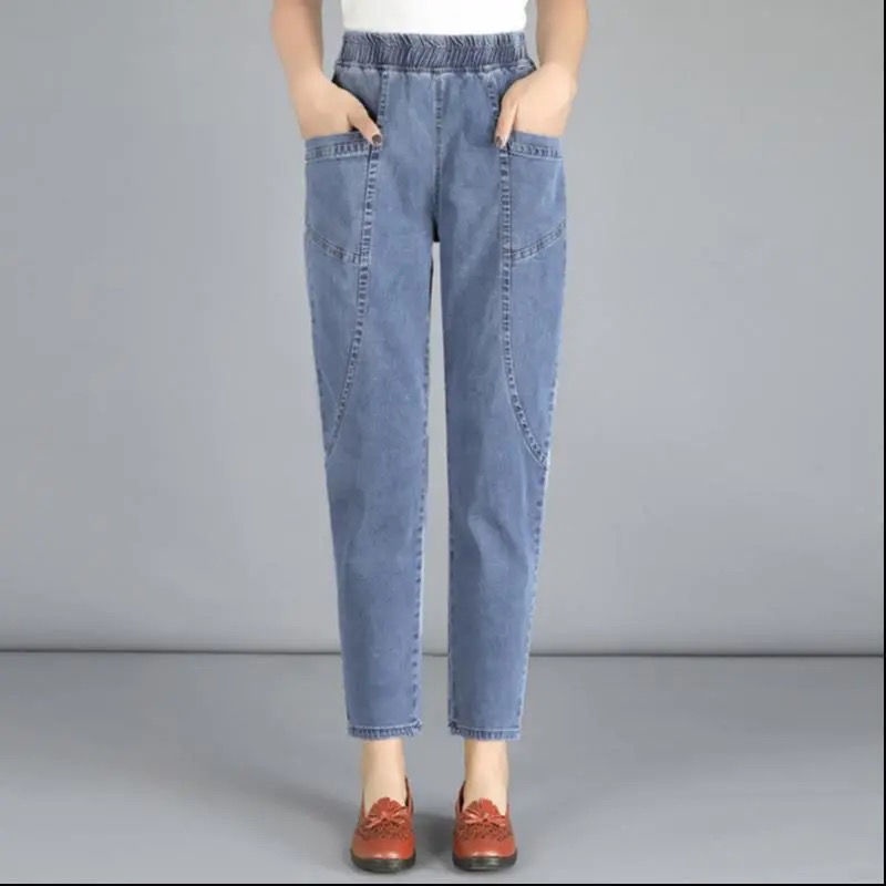 Quần Jeans Dài Lưng Cao Dáng Ôm Dày Dặn Thời Trang Mùa Thu Cho Nữ Trung Niên