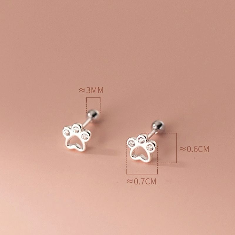 Bông Tai Bạc Hình Chân Mèo Đính Đá Chuôi Bi Tròn 100% Bạc Ý 925 - Blackmeo Silver