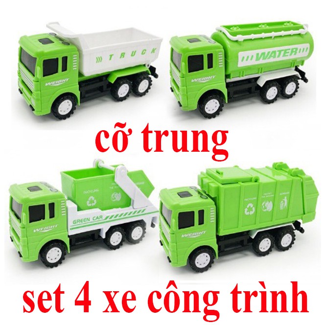 SET 4 XE CÔNG TRÌNH( CỠ TRUNG ) MÀU XANH NHỰA CHẮC CHẮN