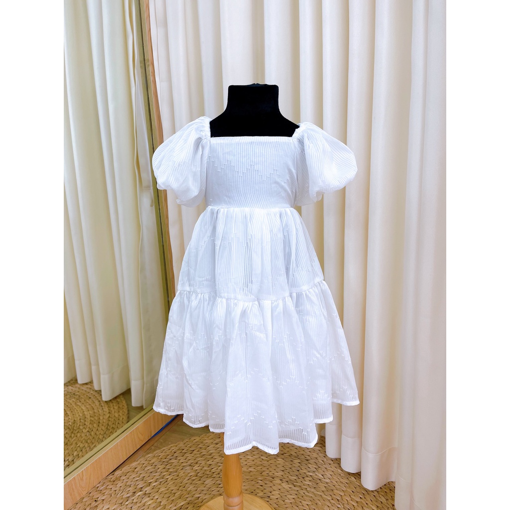 Đầm Tay Chuông Nơ Lưng Màu Trắng Họa Tiết Hoa Nhí Cam Cho Bé Gái 9kg-46kg SoraChan - M140, M141