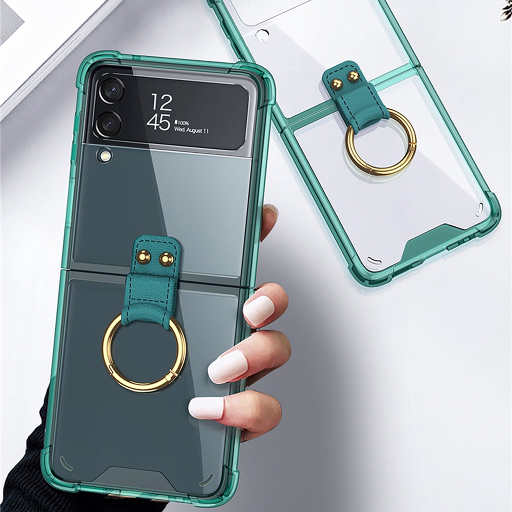 Ốp Điện Thoại Túi Khí Trong Suốt Có Vòng Đỡ Dạng Gập Chống Rơi Cho Samsung Galaxy Z Flip 4/Flip 3/Z Flip4 ZFlip3