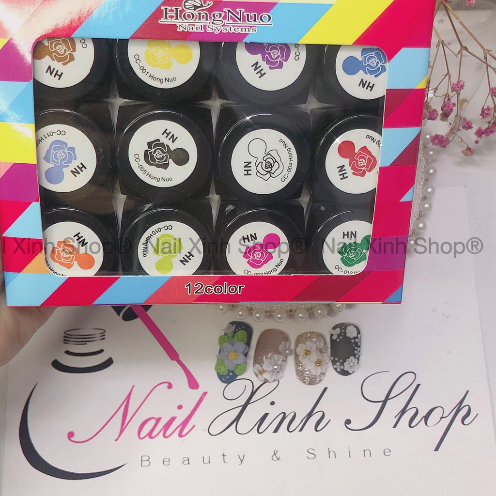 Set 12 màu gel khô nặn hoa không lưu hình, bột nặn hoa khô, phụ kiện nail chuyên dụng nail salon