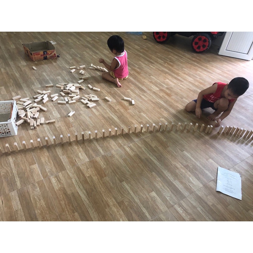 300 Thanh Gỗ Xếp hình + Rút gỗ + Domino - hàng KHÔNG CÓ LOGO, kích thước 7.5*2.5*1.5cm