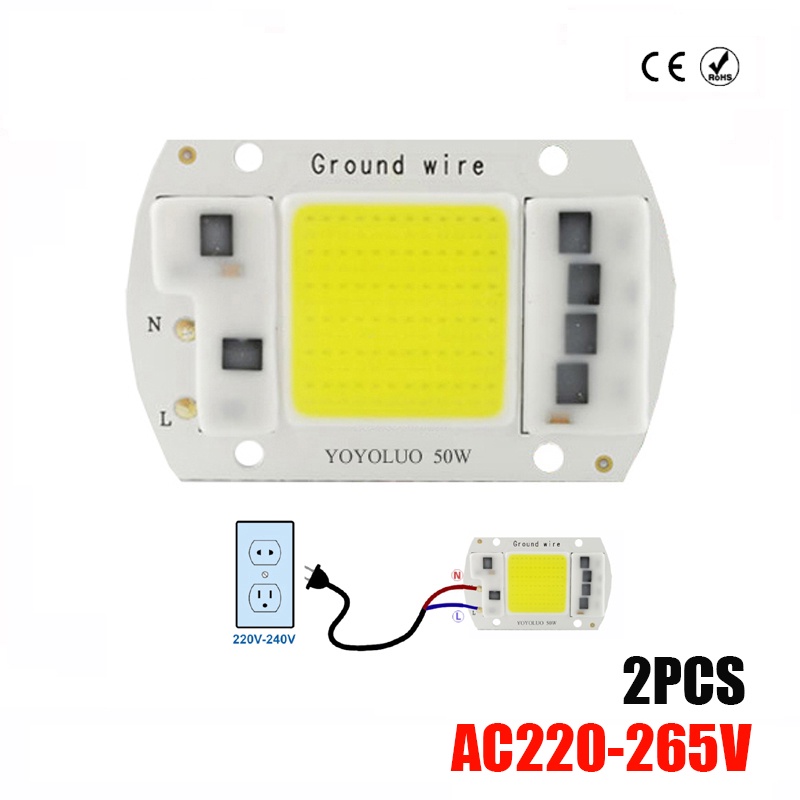 Set 2 Chip Đèn LED COB 220V 5W 15W 20W 30W 50W Ánh Sáng Trắng Ấm Dành Cho Đèn Pha LED Tự Làm