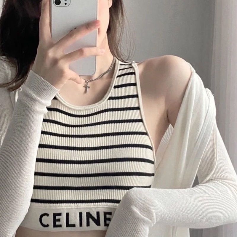 Áo 3 lỗ croptop len gân Ce.li.ne