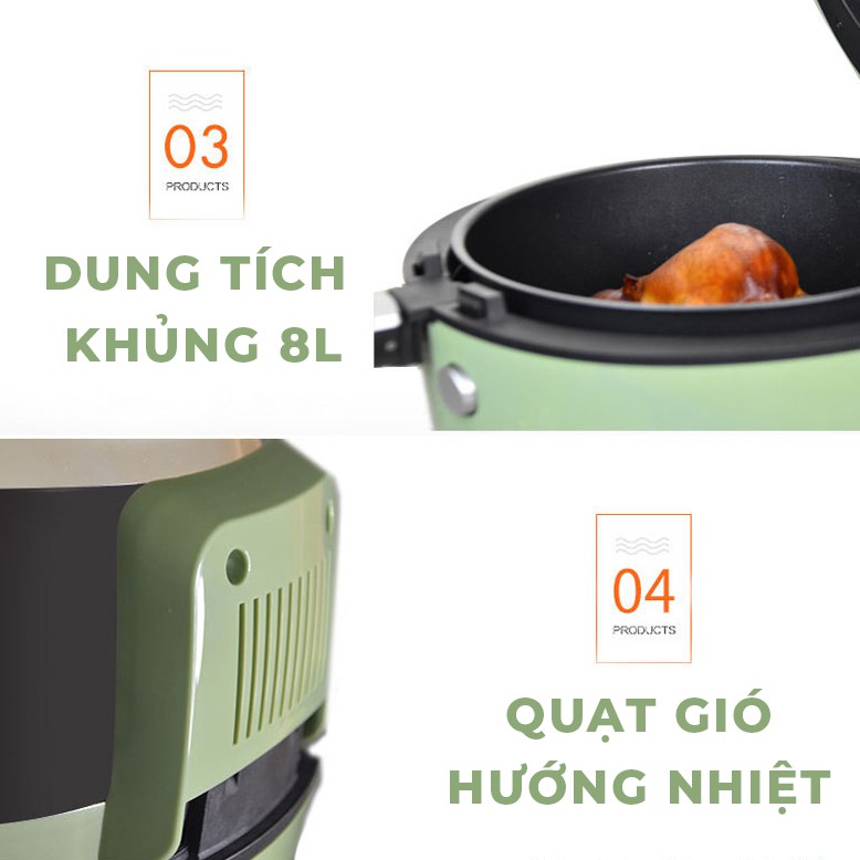 Nồi Chiên Không Dầu Nine Shield - Dung tích 8L- Nồi chiên công nghệ đốt nóng chân không Rapid Air