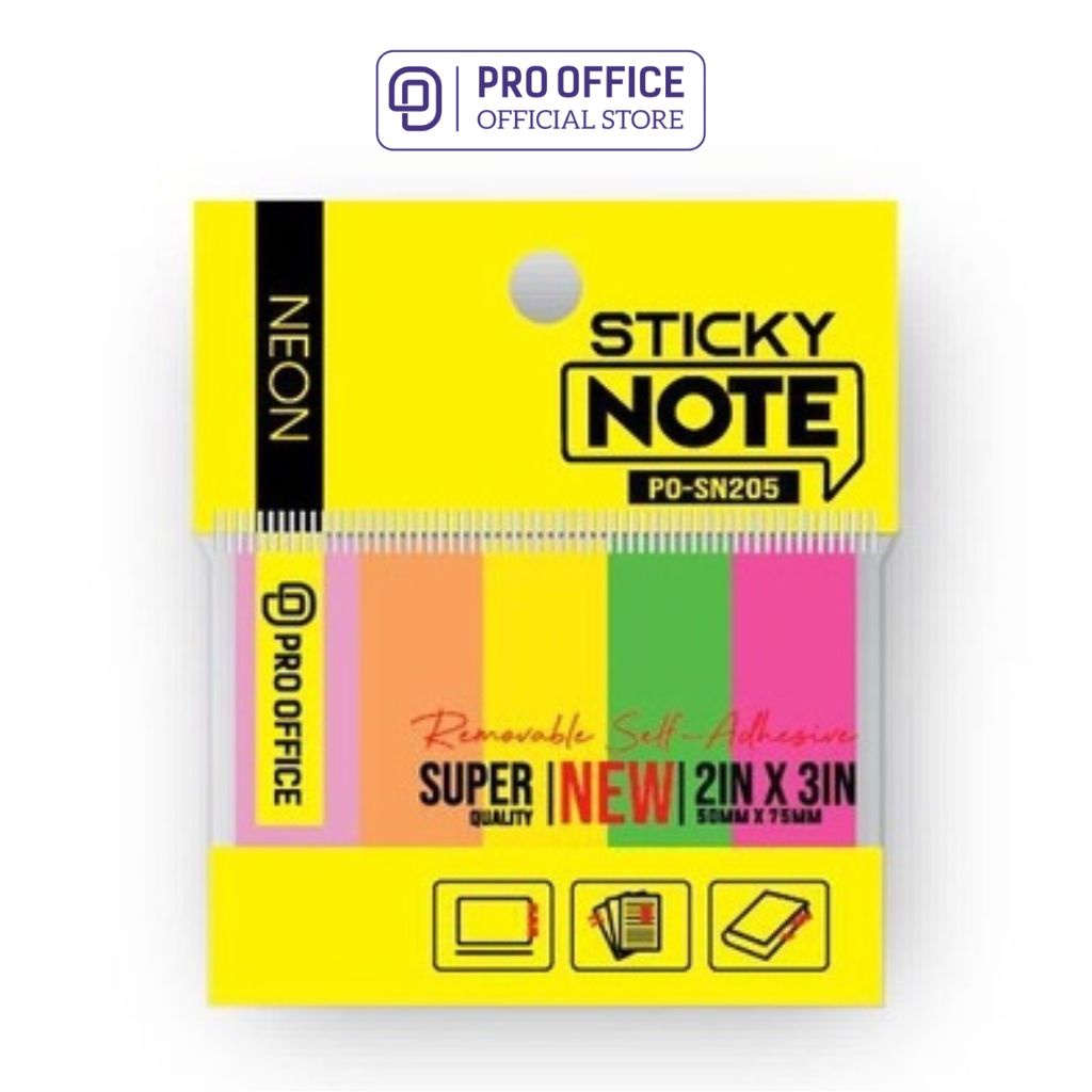 Giấy Ghi Chú Màu Neon Nhỏ PRO OFFICE Bắt Mực Tốt, Nhanh Khô SN205/304/305