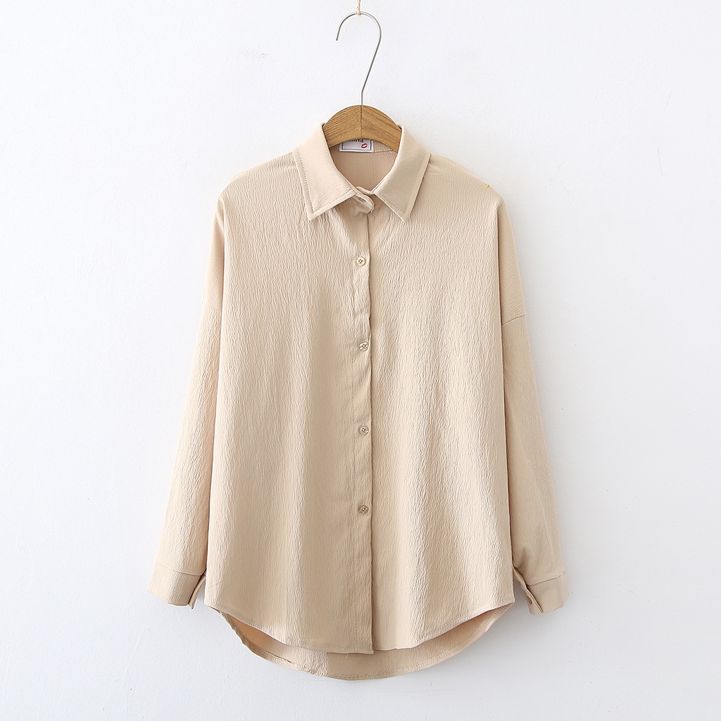 Áo sơ mi dài tay cổ bẻ dáng rộng phong cách công sở thời trang cho nữ