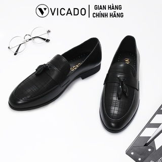 Giày tăng chiều cao nam công sở da bò cao cấp Vicado VO1080 màu đen đế
