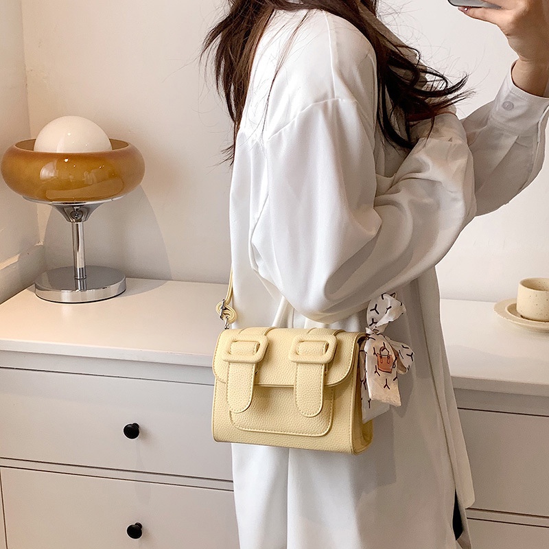 Túi Đeo Vai Hình Vuông Cỡ Nhỏ Bằng Lụa Cài Khóa Nam Châm Trang Trí Khăn Quàng Cổ Cho Nữ