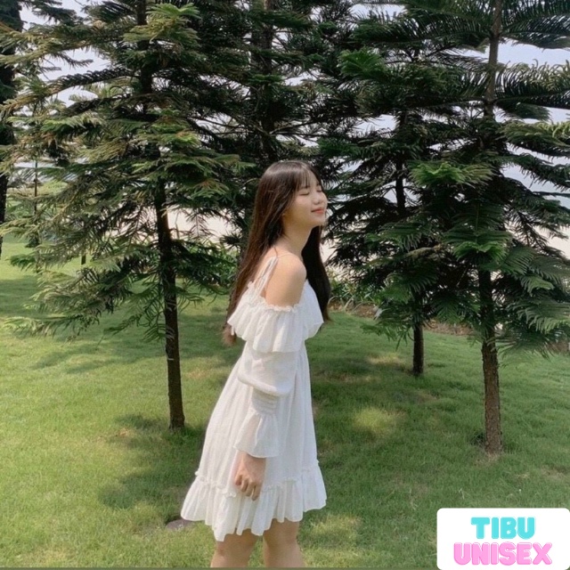 Váy Tiểu Thư Trễ Vai TIBU, Đầm Bánh Bèo Màu Trắng Hai Dây Nữ Thích Hợp Đi Chơi Đi Tiệc Chụp Kỷ Yếu