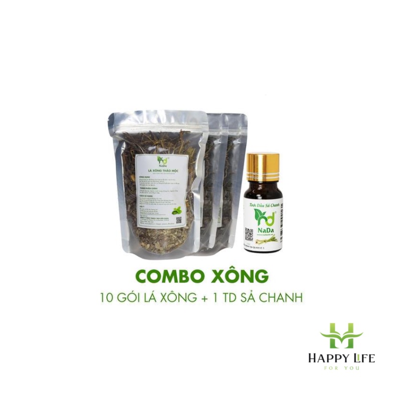 Lá xông giải cảm, lá xông thảo dược, xông giải cảm &amp; tinh dầu sả chanh, combo xông - Happy Life 4U