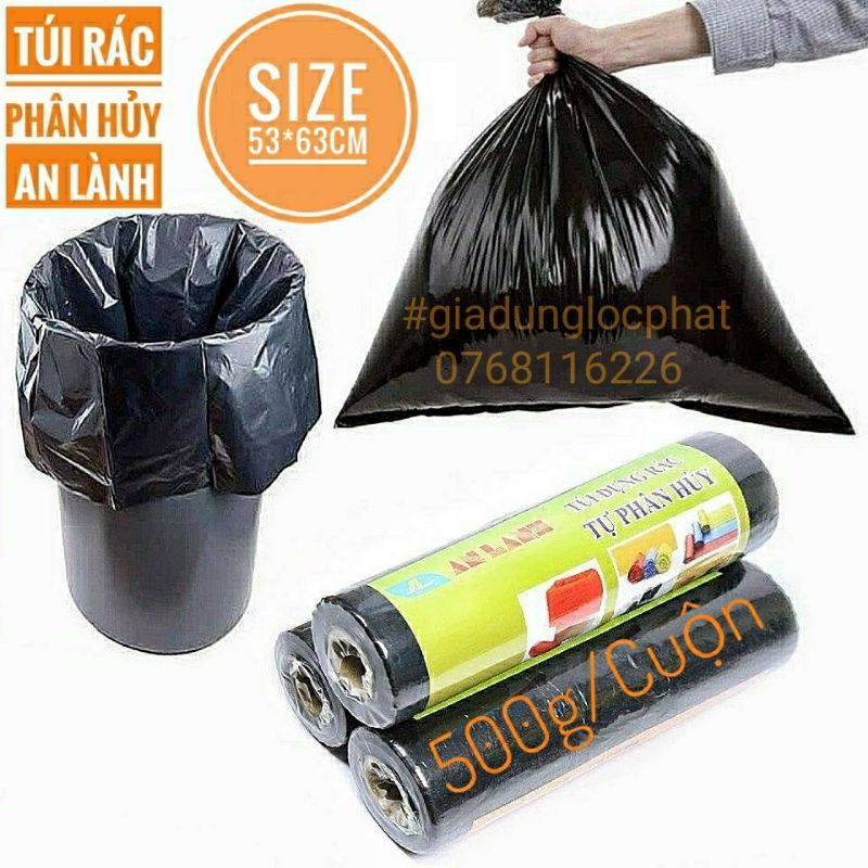 Túi đựng rác tự phân hủy An Lành size 53 x 63 x 500gr / cuộn