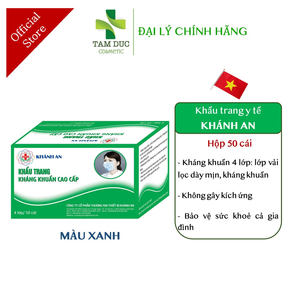 Khẩu Trang Y Tế KHÁNH AN 4 Lớp Kháng Khuẩn Cao Cấp Màu Xanh - Xám - Hồng - Trắng Hộp 50 cái