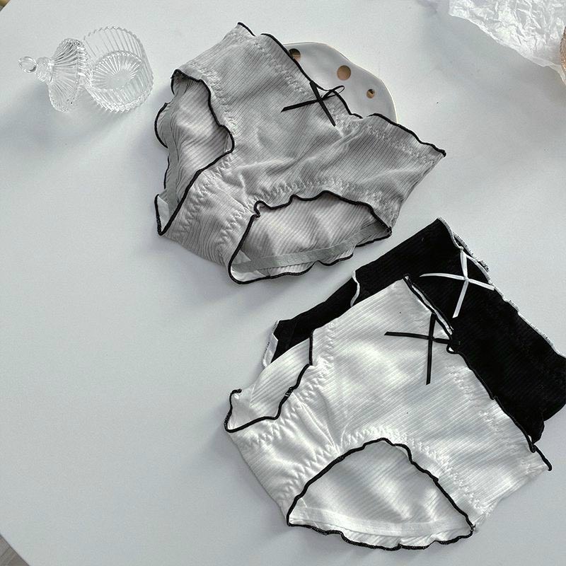 Quần lót nữ,QL100- quần lót cotton gân tăm bèo nhúm xinh xắn