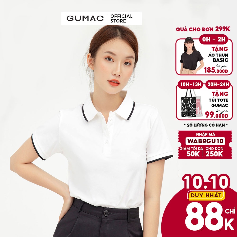Áo thun polo nữ, xẻ lai GUMAC đủ màu đủ size, thiết kế basic ATB109 - Hàng mới về