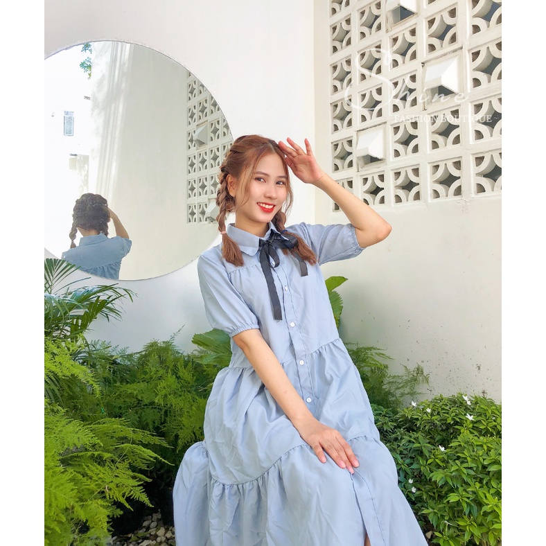 Đầm Sơ Mi Nữ Cổ Nơ Tay Bo Dáng Dài - Shine Fashion Boutique