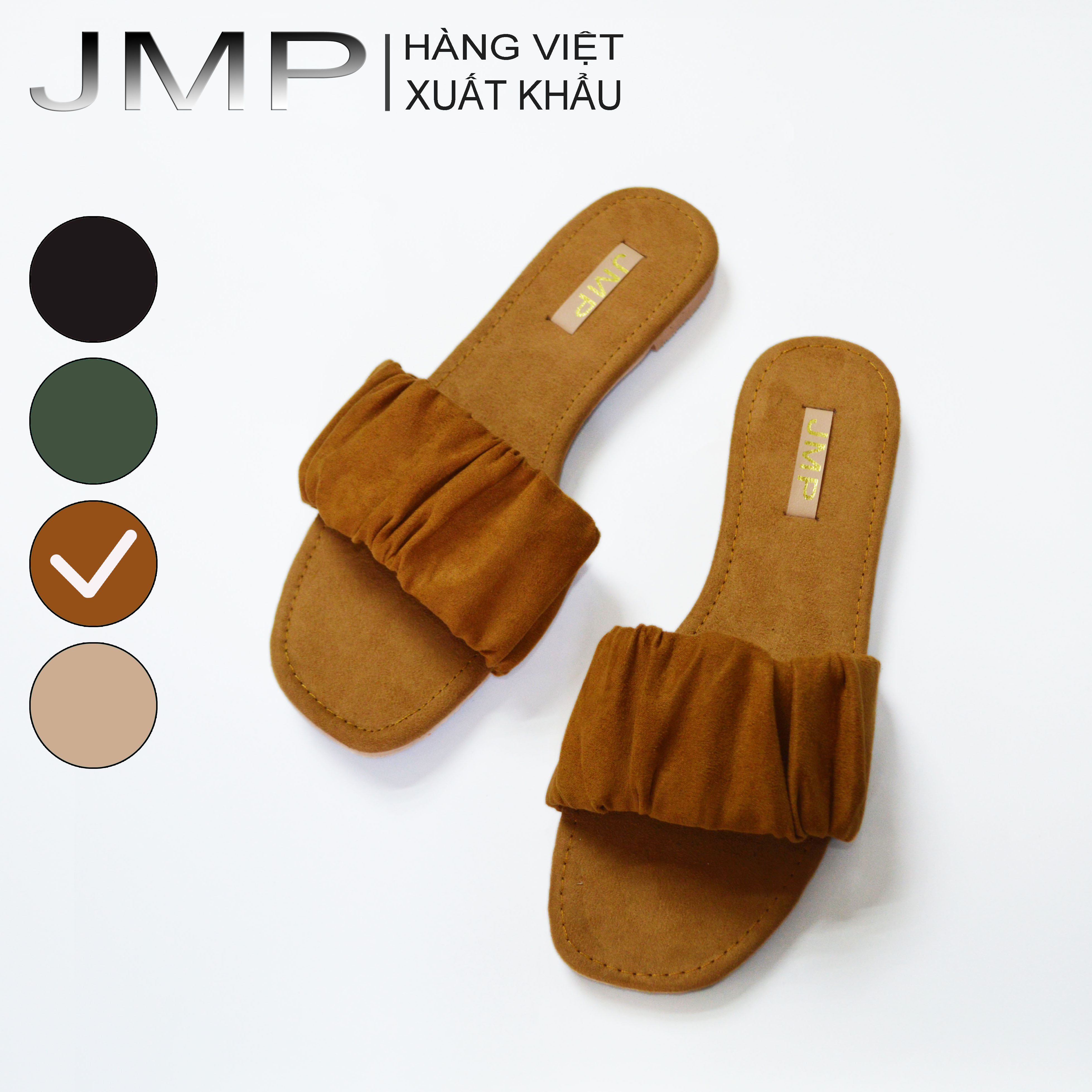 JMP - Dép Đế Bệt Da Nhún quai ngang cao 1cm cho cô nàng nữ tính - DE58