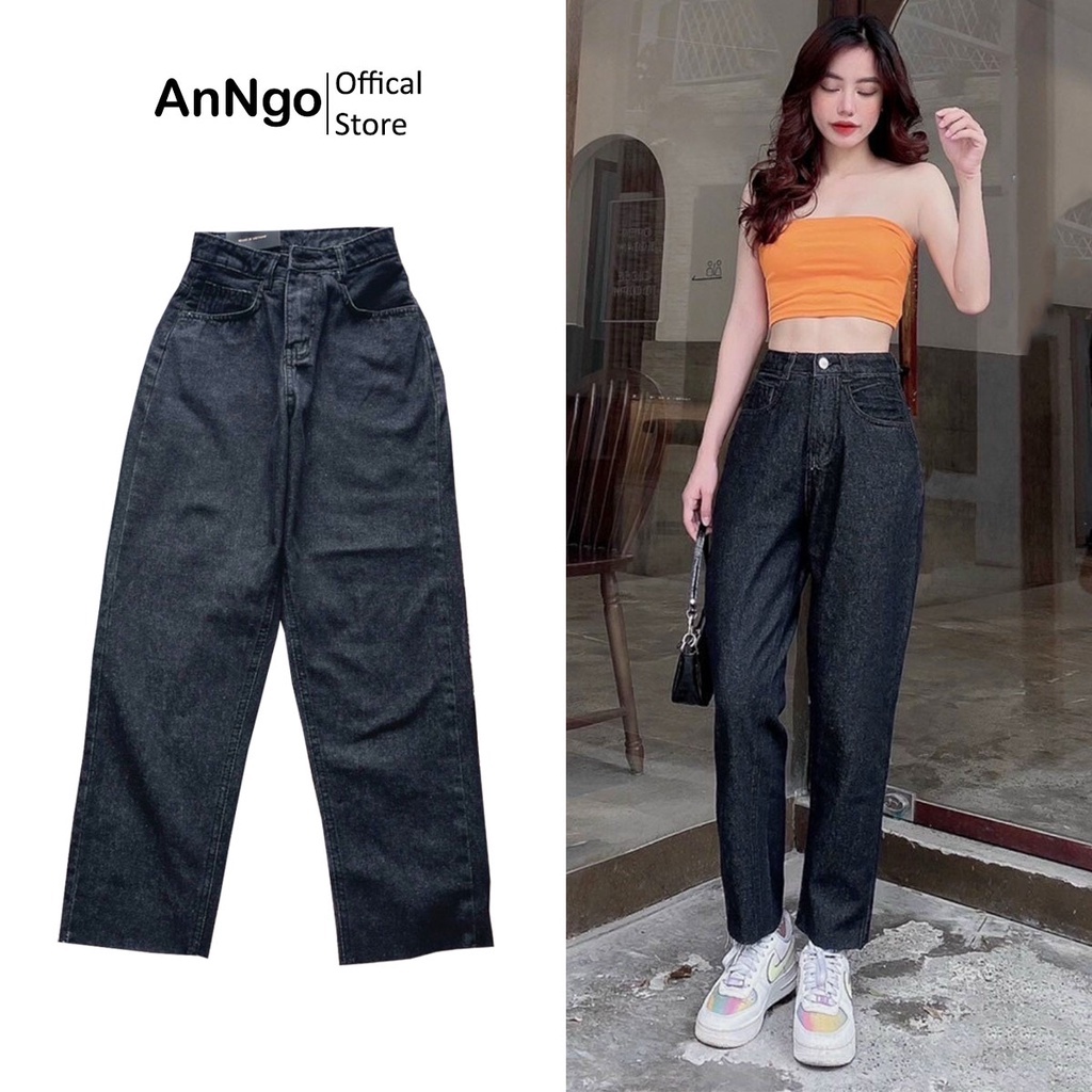 Quần jean nữ baggy trơn chất vải Jean Denim không co giãn, bền màu AnNgo - AT174