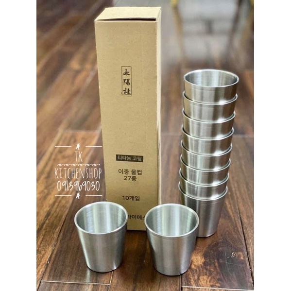 Cốc inox Hàn Quốc 2 lớp  giữ nhiệt, dungtích 150ml thích hợp sử dụng cho trẻ nhỏ, uống nước, trà, cafe đậm đặc
