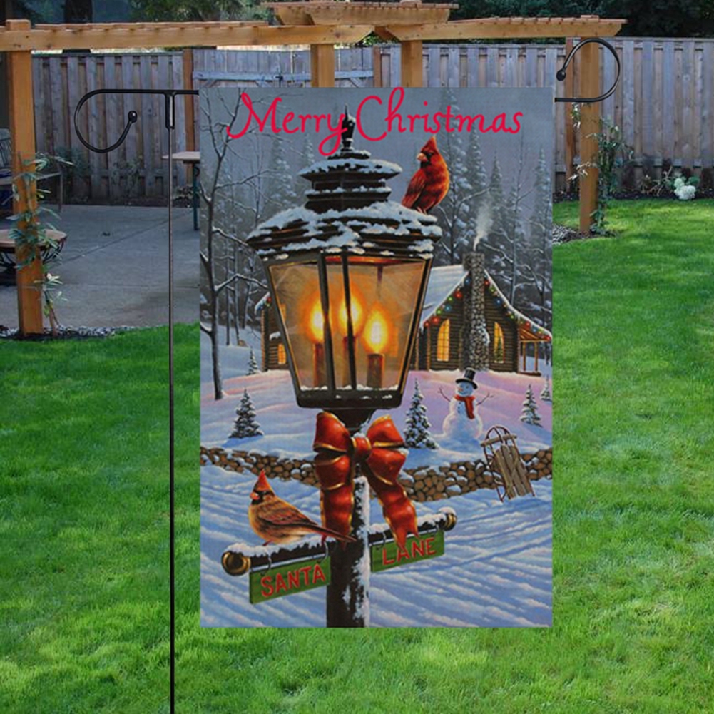 Christmas Lamp House Garden Flags Rustic Burlap Double Side Flags Outdoor Winter Signs Decor
