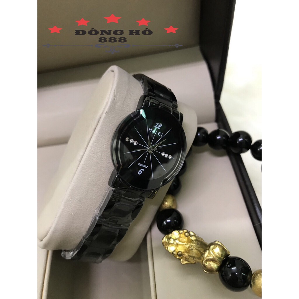 Đồng hồ nữ HALEI máy Nhật dây thép chống ghỉ chống bay màu mặt tròn màu đen size 26mm, kính chống xước chống nước HL457 | BigBuy360 - bigbuy360.vn