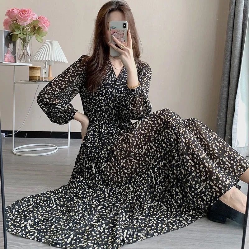Đầm chiffon ZHELIHANGFEI ôm dáng in họa tiết hoa xinh xắn thời trang cho nữ