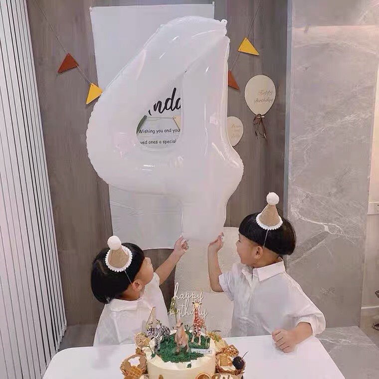 Bóng số sinh nhật màu trắng sữa  size to 70cm Mon party trang trí sinh nhật theo phong cách Hàn Quốc đẹp