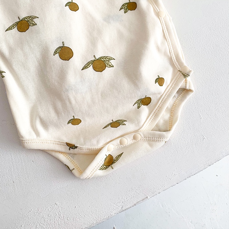 Mới Bộ Áo Liền Quần Tay Dài Chất Liệu Cotton In Họa Tiết Hoa Và Trái Cây Xinh Xắn Cho Bé Sơ Sinh