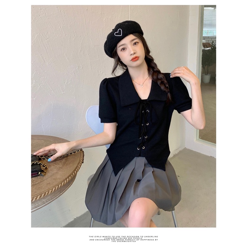 Áo Sơ Mi Tay Ngắn Phồng Cổ Bẻ Thời Trang Cho Nữ