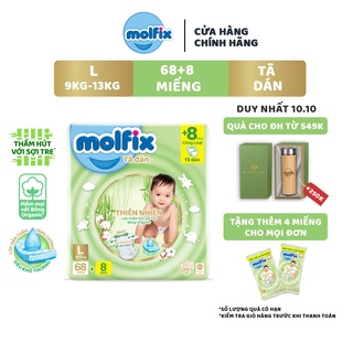 Tã/bỉm dán Molfix Thiên nhiên Super Jumbo L (9kg – 13kg) – Gói 68+8 miếng