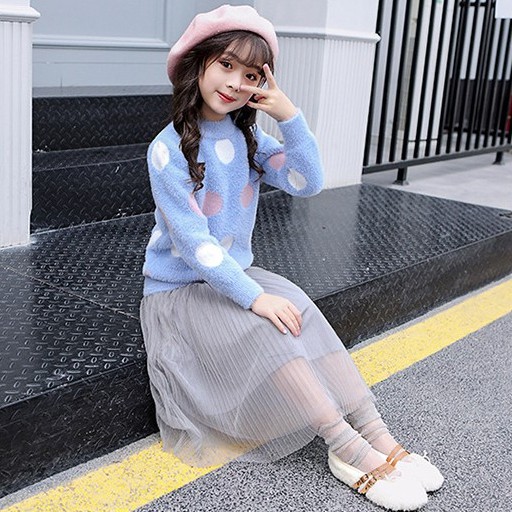 Áo len lông họa tiết chấm tròn bé gái lớn size 16-45kg (HÀNG QCCC) AL13