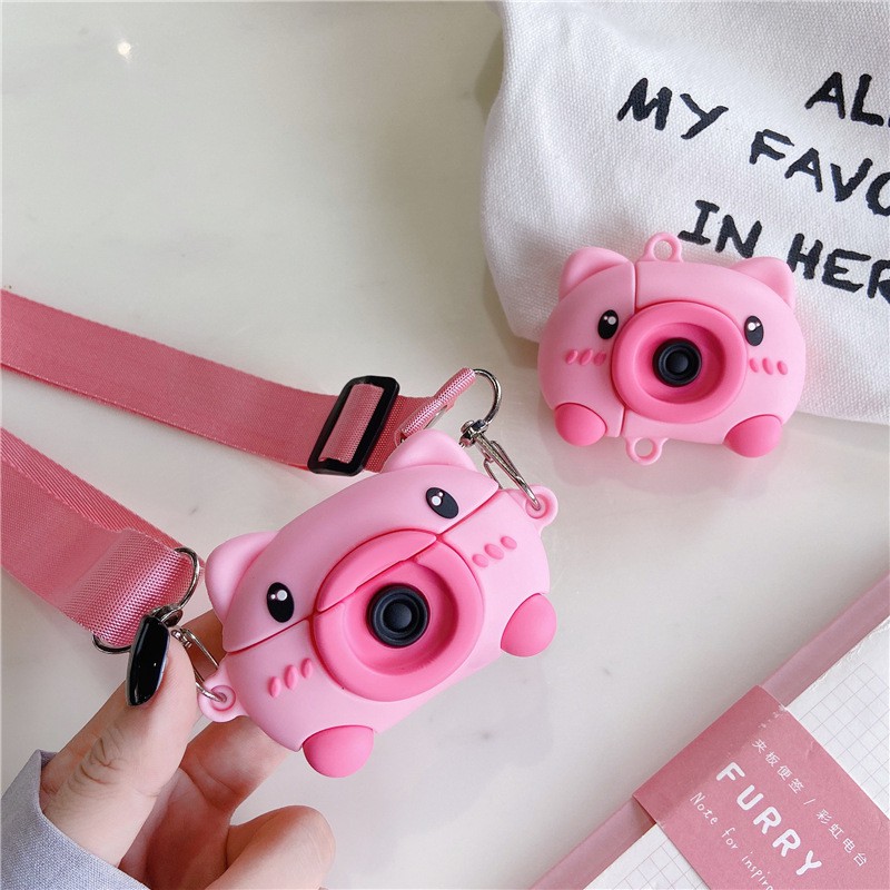Bao Case Ốp Chống Shock Cho Airpods 1/ Airpods 2 / Airpods Pro Hình Máy Ảnh Heo Hồng.