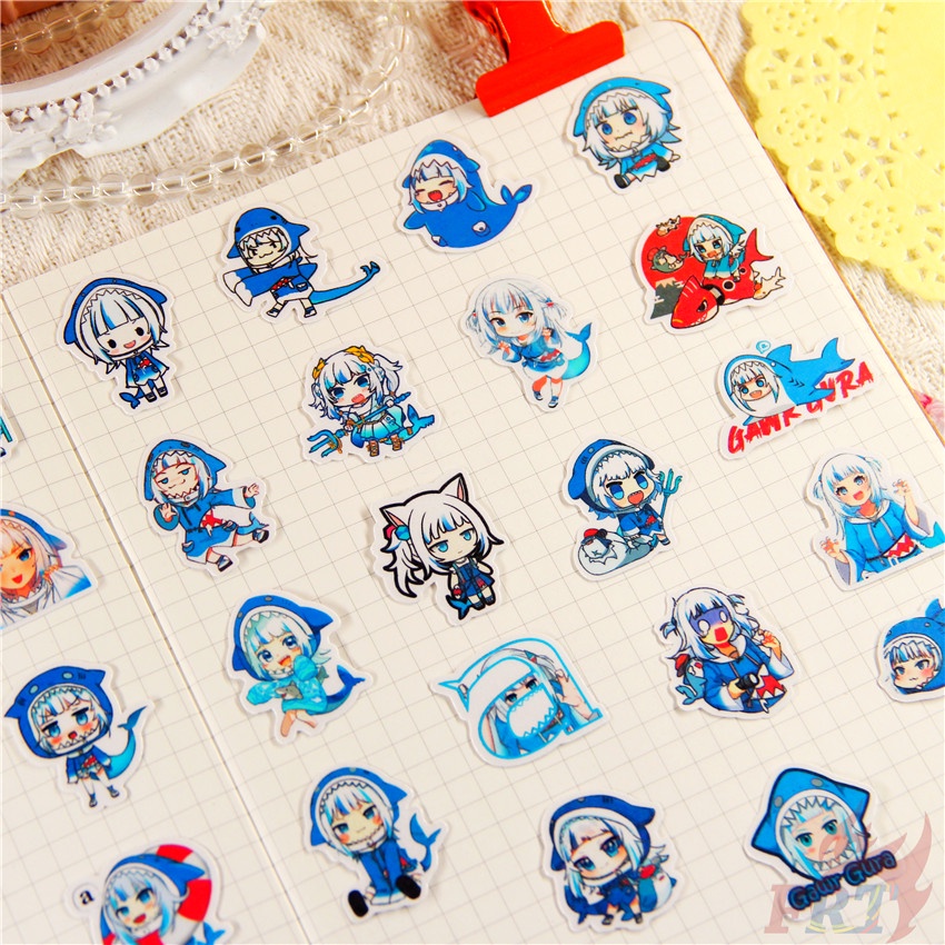 Set 50 miếng dán trang trí album ảnh họa tiết Hololive Vtuber Gawr Gura Q-1 kích thước 2-3 cm