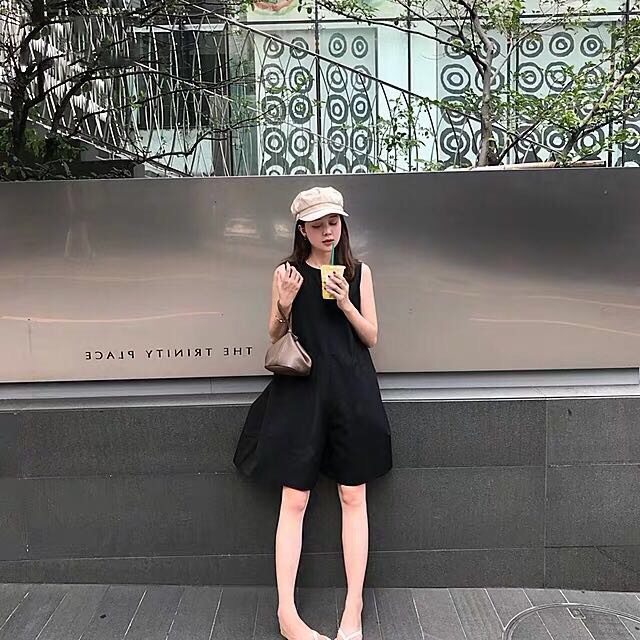 Áo liền quần Không Tay Lưng Cao Dáng Rộng Thời Trang Hàn Quốc Cá Tính