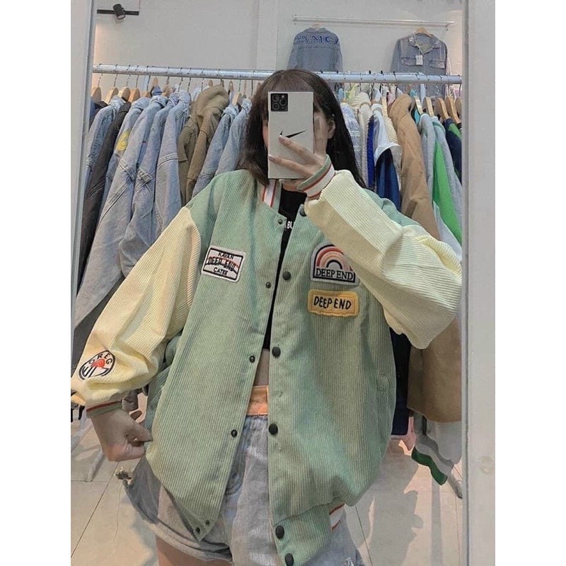 Áo Khoác Bomber Logo Áo Khoác Chất Nhung Dày Dặn Form Rộng Unisex Nam Nữ Mặc Thoải Mái