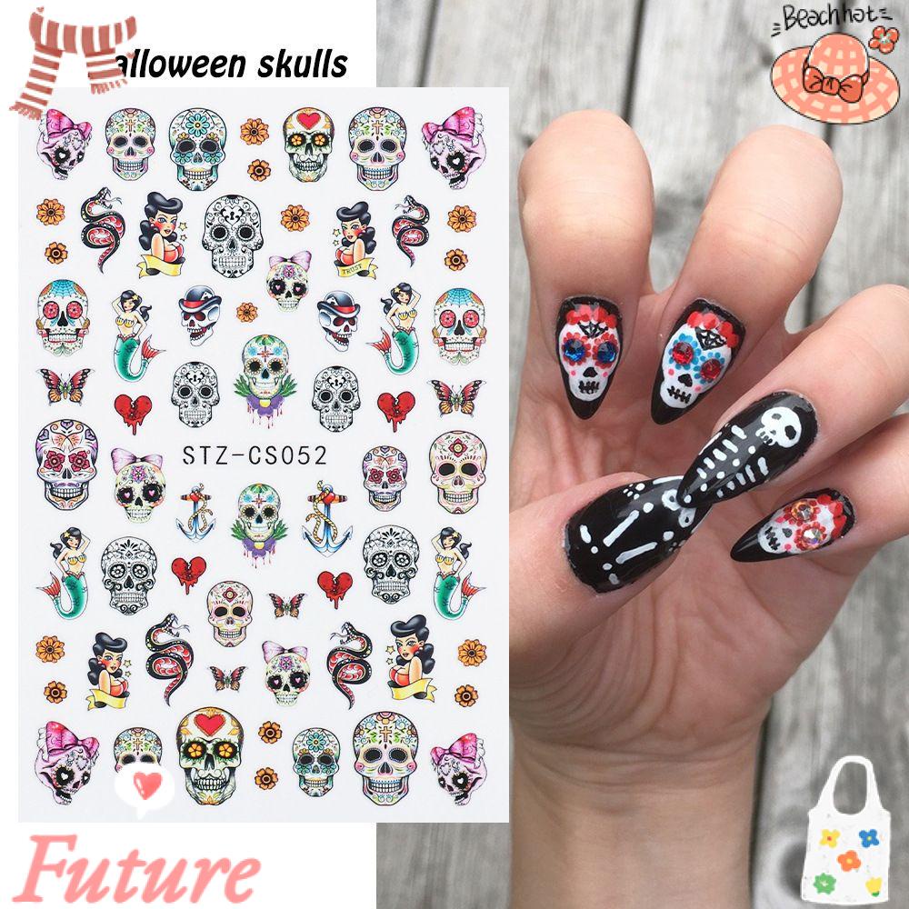 Sticker Dán Móng Họa Tiết Xương Halloween Bắt Mắt