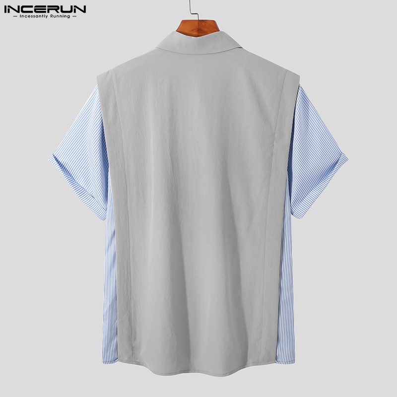 Áo sơ mi INCERUN ngắn tay giả hai lớp thời trang mùa hè dành cho nam