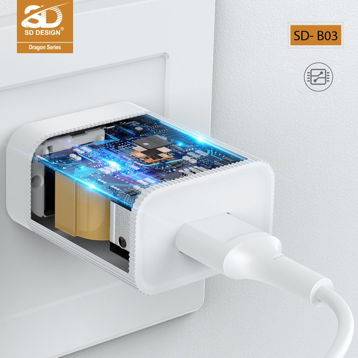 Củ sạc SD DESIGN B03 chính hãng hỗ trợ sạc nhanh cho các dòng điện thoại Iphone, samsung, oppo,... bảo hành 1 đổi 1