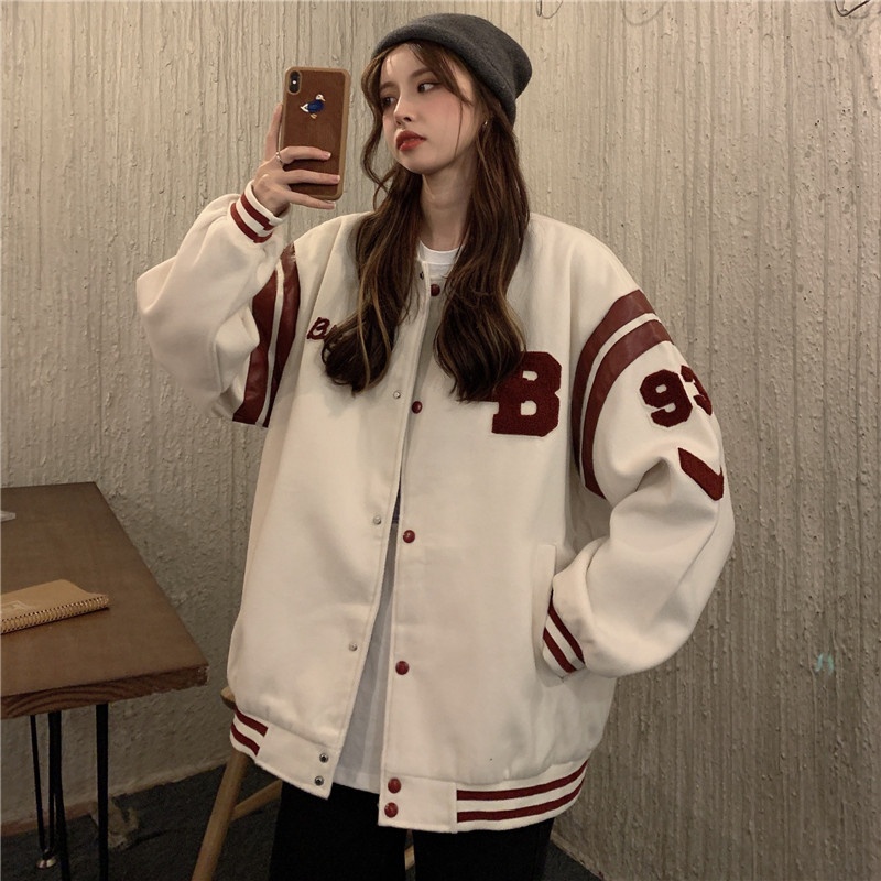 Áo Khoác Bomber Nỉ Nữ IB Form Rộng Bóng Chày Ulzzang Hàn Quốc SENAVA AK02