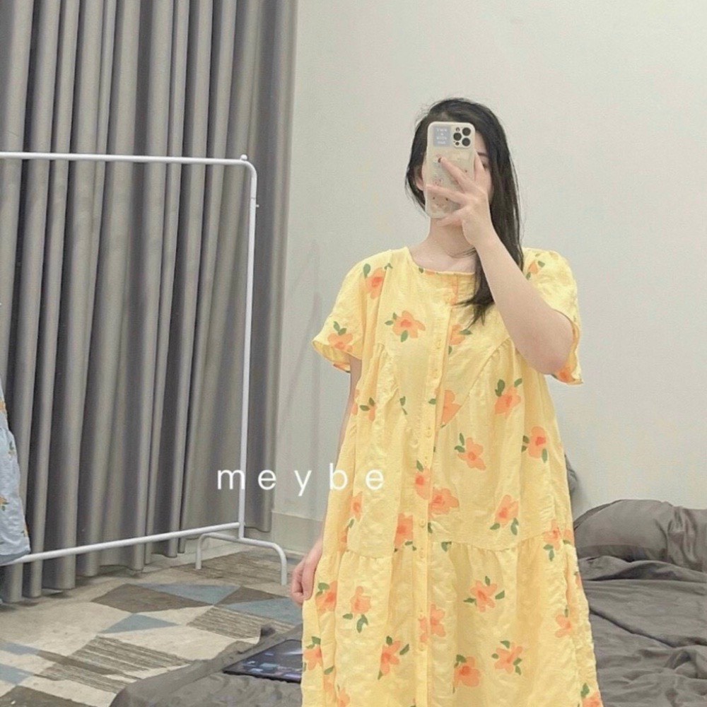 Đầm bầu hoa nhí vintage tiểu thư váy bầu  dáng dài sơ mi sag chảnh