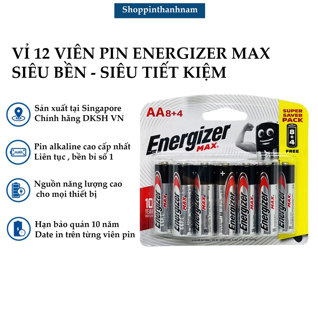 [Mã LIFEXANH03 giảm 10% đơn 500K] Vỉ 12 viên Pin Energizer AA / AAA siêu bền - siêu tiết kiệm - Hàng chính hãng