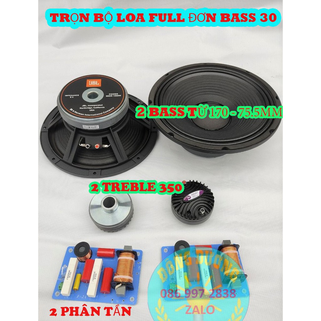 CẤU HÌNH THÙNG LOA FULL ĐƠN BASS 30 - 2 CỦ BASS 30 COIL 66 + 2 TREBLE 450 RCF + 2 PHÂN TẦN F2A - THÙNG LOA 3 TẤC